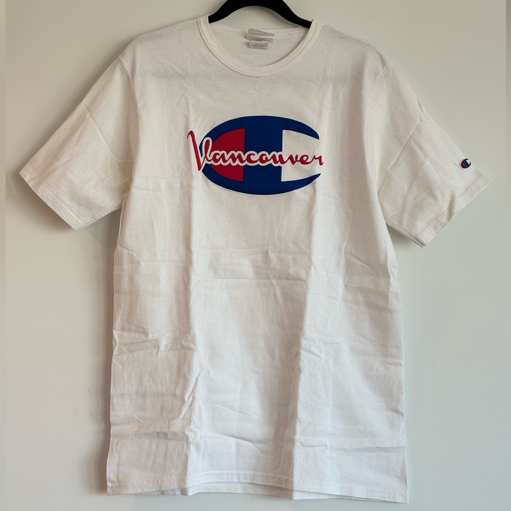 Champion White Tee with Blue and Red Logo